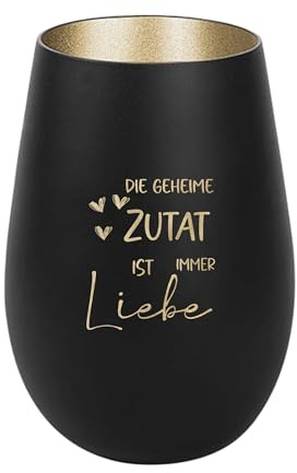 Der-Porzellan-Laden Windlicht mit Gravur Die geheime Zutat ist Immer Liebe, Schwarz Gold, Teelichthalter aus Glas mit Spruch, Tischdeko modern