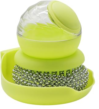 Dish Brush,Aleker Refillable Soap Dispensing Dish Brush, Washing up Brush with Storage Stand Holder,Pressing Cleaning Brush,Kitchen Brush with Liquid Dispenser for Dish Pot Pan Sink Cleaning(Green)