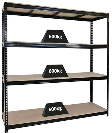 PROREGAL Profi Schwerlastregal Bison, HxBxT 200x200x60cm mit Fachlast 600kg, 4 Fachböden, Schwarz, Steckregal Garagenregal Lagerregal Werkstattregal Weitspannregal
