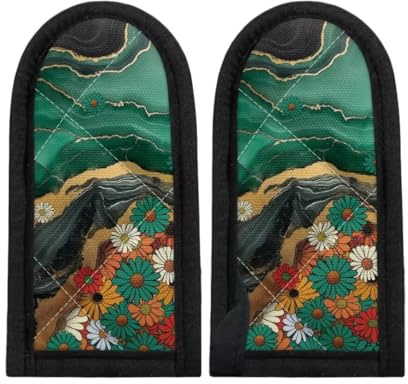 Coldinair Teal Marble Print Hot Handle Covers Set of 2,Flower Pot Sleeve Heat Resistant Cast Iron Skillets Holders for Kitchen Cooking Baking