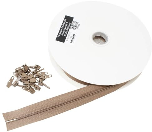 10 Meter Endlos-Reißverschluss - 4mm Spirale inklusive 20 Metall Reißverschluss-Schieber für Kleidung Tasche Mäppchen Bettwäsche (Dunkelbeige (894))