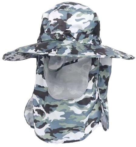 WUODHTW Fischerhut für Herren und Damen, Sonnenhut mit UPF 50+ Sonnenschutz und Nackenklappe Strandhut, Wanderhut, Angelhut, Camouflage-Blau2, Einheitsgröße