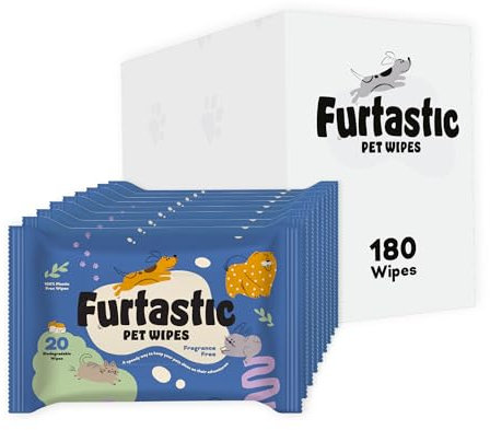Furtastic Pet Wipes for Dogs and Cats - Dog ear cleaner, paw cleaner wipes for cats and dogs grooming pet wipes - UK Made - 9 x 20 Pack (180 Wipes Total)