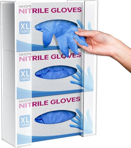 NiHome Wandhalterung für Handschuhhalter（für 3 Boxen）, Acryl Handschuh Halter für Einweg-Handschuhe und Tücher, platzsparender Handschuhspender für Küche, Bad, Labor und Garage