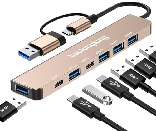 17,8 cm - 1 adaptateur HUB - Hub USB C avec 2 ports de données USB-C - USB3.0 et 4USB2.0 - Adaptateur multiport USB C portable - Pour tablette, ordinateur portable, PS5/PS4, commutateur, imprimante,