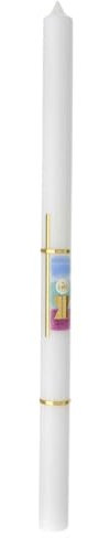 Holyart Altar- und Osterkerzen, Dauerkerzen: Kerze zur Kommunion oder Konfirmation mit goldenem Kreuz, 500x30 mm