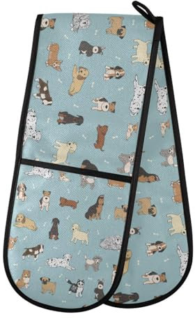 Double Oven Gloves Heat Resistant Funny Dogs Bone Double Oven Mitts Pot Holder Heat Protection Oven Gloves for Home Kitchen Baking Cooking BBQ Microwave