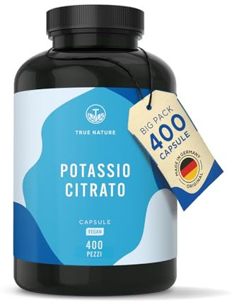Potassio – 2.222 mg al giorno – 400 capsule – Citrato di potassio con potassio elementare – Scorta per 6 mesi – Vegano e senza additivi – TRUE NATURE®