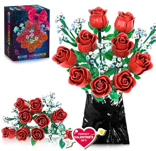 Roses Flowers Bouquet Building Set for Adults, Wildflowers Icon Flowers Botanical Collection Kits Compatible with Lego Flower, Valentines Day Gifts for Her Kids Women Girls