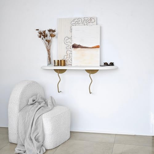 Elegant Wall Shelf, 99 cm x 22 cm, 100% Solid Wood & Metal Frame, Gold & White Finish | Stylish Storage Solution for Modern Home Décor