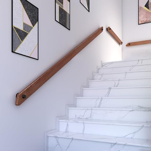 Pasamanos Escalera De Madera, Madera Barandilla Interior, Antideslizante Barandillas de Seguridad con soportes, Contra la Pared Kit de Barra de Agarre de Seguridad Para Ancianos y Niños (W, 220CM)