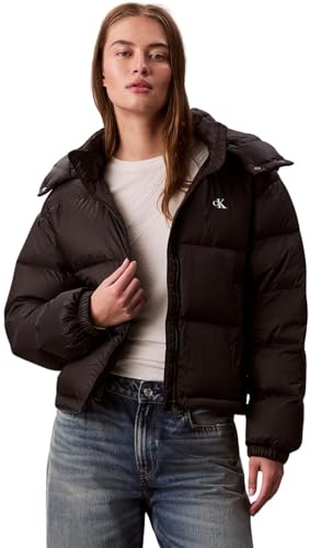 Calvin Klein Women’s Essential Mid Weight Puffer Jacket with Hood, Black (Black), M