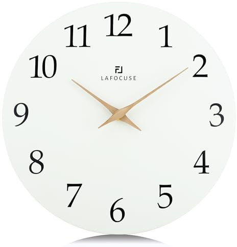 Lafocuse 30cm MDF Holz Wanduhr Weiß Ohne Tickgeräusche, Modern Lautlos Wanduhr Batteriebetriebene, Klassische Einfach zu Lesen für Wohnzimmer Schlafzimmer Küche Büro