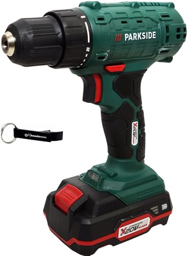 HEADNMORE® Bundle Parkside PBSA 20 - Taladro atornillador (batería de 20 V, incluye batería de 2 Ah, incluye llavero HEADNMORE)