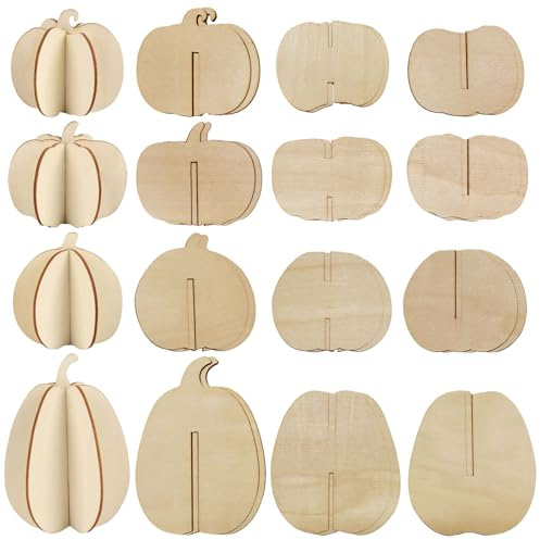 Holz Deko Hänger Herbst 8 Stück Unvollendete Pumpkin Ausschnitte 3D Kürbis aus Holz,DIY holz Herbst Deko für Halloween Dekoration und Bastelprojekte für Tischdeko und Anwendungen