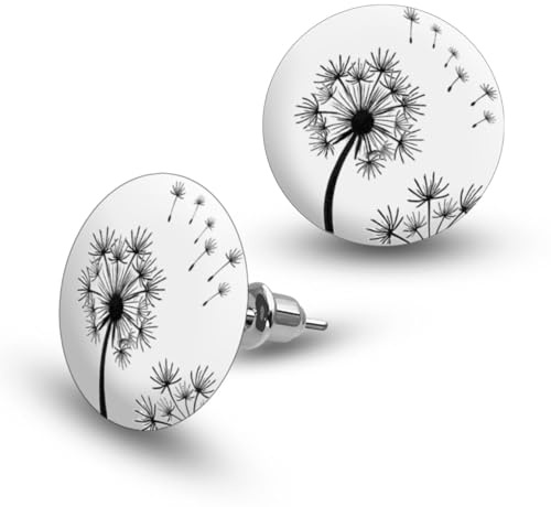 Soul-Cats Ohrstecker Pusteblume aus Acryl mit Edelstahl-Stift in Weiß-Schwarz, 17 mm Durchmesser, 2 Stück für Damen