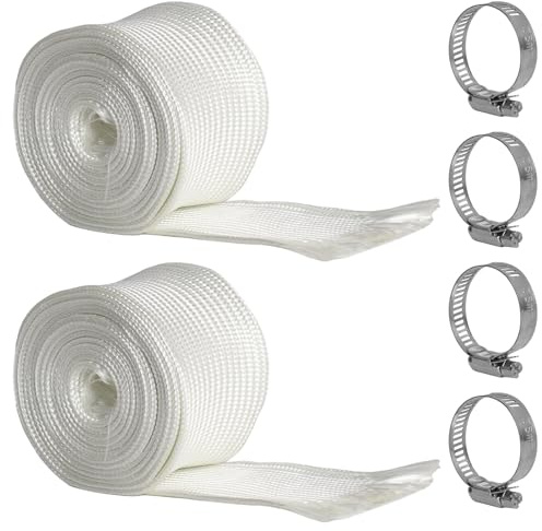 2 Stück Hitzeschutz Auspuffrohr in Weiß 200cm Hitzeschutzschlauch Auspuff 25mm Hitzebeständiger Standheizung Schlauch mit 4 Edelstahl-Clips für Notstromaggregat Abgasrohr Standheizung