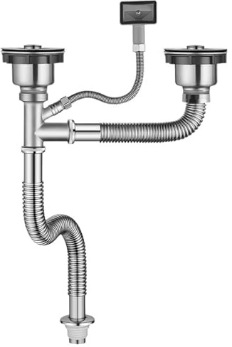 Siphon Küchenspüle,11cm Ablaufgarnitur Spüle mit Flexiblem Ablaufschlauch, Abfluss Waschbecken Set für Doppelwaschbecken,AbflussrohrAbwasserrohr Edelstahl,für Modernes Badezimmer zu Hause