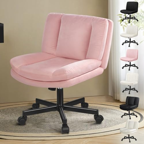 ALFORDSON Ergonomisch Kreuzstuhl Schminktischstuhl Bürostuhl Drehstuhl,Rosa | Kleiner Stuhl Vantiy Chair Kreuzsitz,Rutschfester Leinenbezug,höhenverstellbar,Neigungswinkel 90°–105°, Schreibtisch