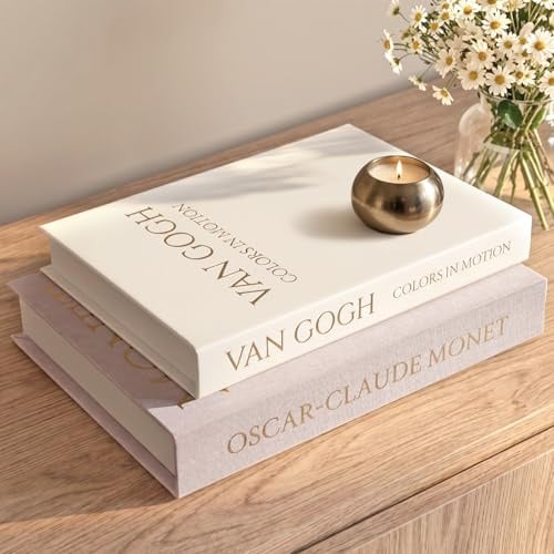 Weldomcor Decorative Books Set of 2, Stackable Fake Books Storage Box for Decoration Linen Faux Book for Home Bedside Tables Bookshelf Office Decors, Home Coffee Table Decor (Dusty Pink, Ivory White)