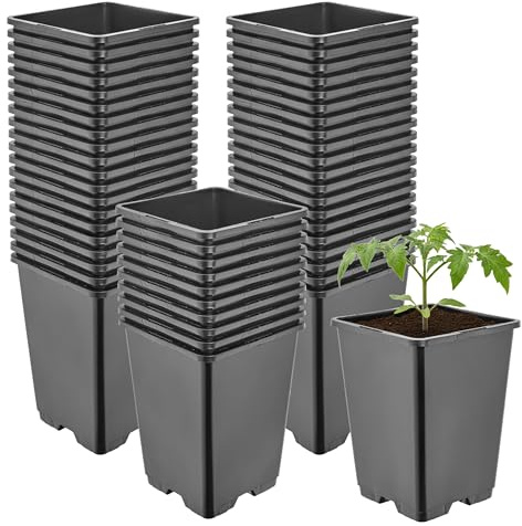 Garronda Pflanztopf Kunststoff hoch 11 x 11 x 15,5 cm (1,25L) 50er Set eckig mit Drainagelöchern Blumentopf PP Pflanzgefäß für Garten Gewächshaus Balkon Anzucht Innen Außenbereich Schwarz GD-0201