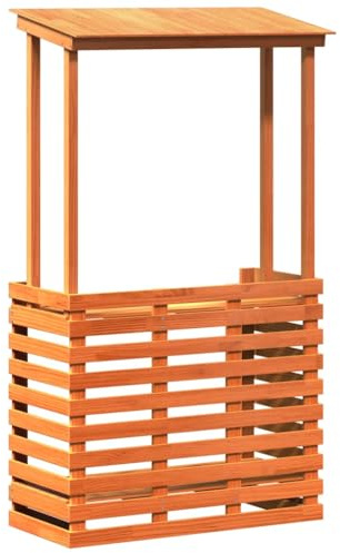 Mhdvray Kiefernholz Gartenbar mit Dach 112,5x57x195,5 cm wachsbraun rustikaler Outdoor Stehtisch wetterfest für Balkon Terrasse und Garten