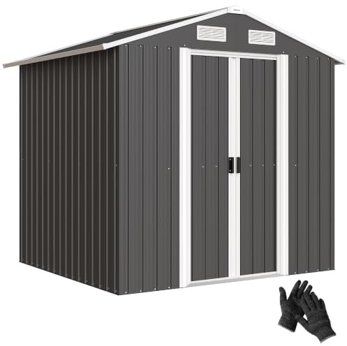Outsunny Casetta da Giardino 2.8m² 195.5x158.5x188 cm Nero | Prese d'Aria, Capanno da Giardino Porta Attrezzi, 2 Porte Bloccabili Scorrevoli, Tetto Inclinato, Acciaio Zincato