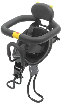 QTREIDG Seggiolino anteriore per bicicletta per bambini, seggiolino per bicicletta per bambini da 1 a 5 anni con cintura di sicurezza e staffa pieghevole fino a 35 kg, lunghezza del sedile regolabile