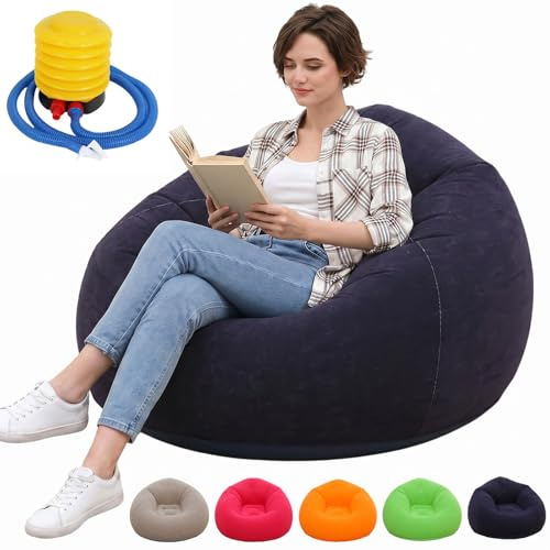 Yuragim Aufblasbarer Sitzsack mit Luftpumpe, 105x60cm Aufblasbarer Sessel Waschbar Air Sofa Bean Bag, Tragbare Klappbare Camping Couch Sitzsack Aufblasbar für Outdoor Zuhause Garten Reisen Strand Pool