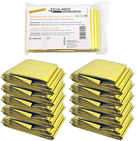 Rettungsdecke Rettungsdecken 10er Set (= 10 Stück) Gold/Silber 210x160cm Rettungsfolie für Erste Hilfe Notfall Deko Tischdecke