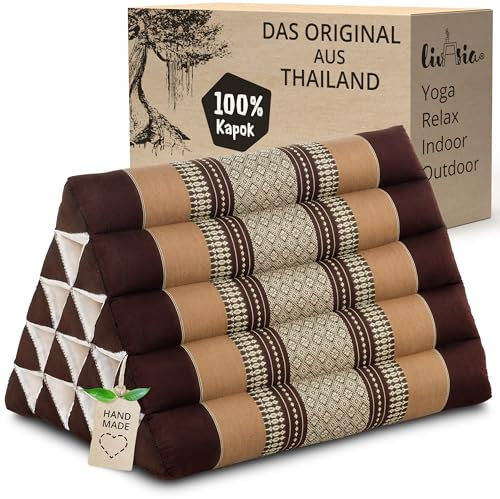livasia Rückenstützkissen extrahoch - 38x55x35cm - Dreieckskissen für Garten und Balkon, Keilkissen mit Kapok, Lagerungskissen für Beine, handgefertigt, Meditationskissen (Braun)