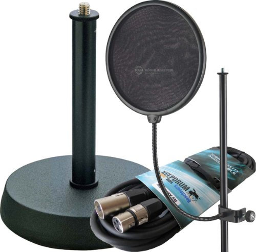 K&M 23966 Popschutz Popkiller + K&M 232 Table Tripod + Keepdrum Microphone Cable 6 m