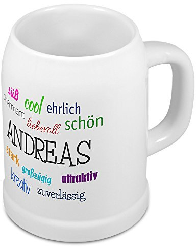 digital print Bierkrug mit Name Andreas - Positive Eigenschaften von Andreas - Namens-Tasse, Becher, Maßkrug, Humpen