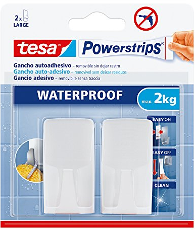 TESA 59701-00002-00 Haken aus Kunststoff, Weiß Powerstrips Waterproof bis 2 kg
