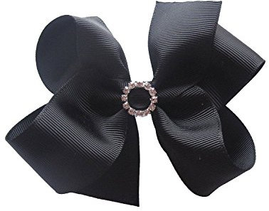 PrettyBoutique 5 Inches Girls Large Rhinestone Grosgrain Hair Bow Alligator Clip (Black)