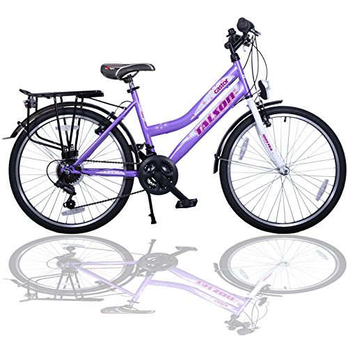Talson 26 Zoll Mädchenfahrrad 21-Gang Shimano Schaltung mit Beleuchtung nach STVO Lila Doppelrahmen