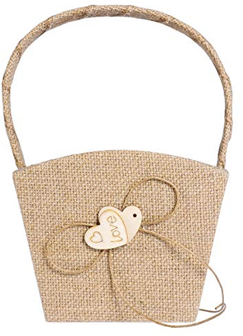 WINOMO Vintage Hochzeit Sackleinen hessischen Blumenmädchen Korb Herz aus Holz