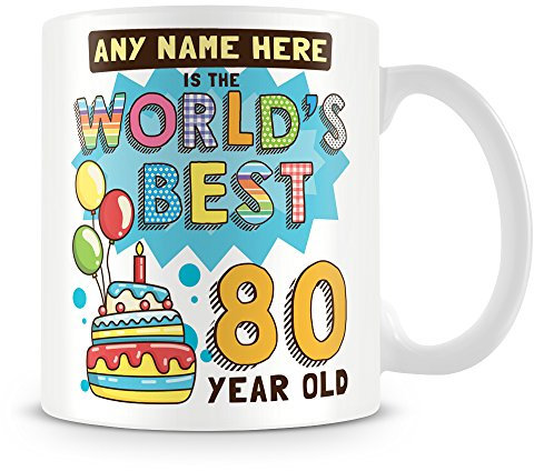 80th Birthday Gift for Men - Personalised Mug/Cup - Add Name - Worlds Best Design - Blue