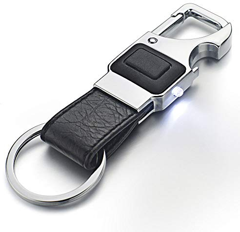 Hongyantech Männer Leder Schlüsselanhänger Metall Autoschlüssel Ring Multifunktionale Werkzeug Schlüsselhalter, Flaschenöffner Keychain