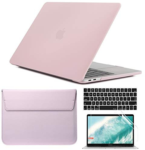 QYiD 4 in 1 Custodia per MacBook PRO 15 Pollici 2019 2018 2017 2016 A1990 / A1707, Custodia Rigida in Plastica con Sleeve Borsa, Tastiera Cover & Schermo Proteggi per MacBook PRO 15 Touch Bar, Rosa