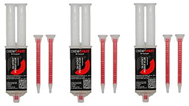 CHEMOFAST 2K Epoxy Power Glue, 2 Komponenten-Epoxidharz Kleber, Metall Stein Kunststoff, innen & außen, transparent, 3 x 25ml inkl. 6 Mischer