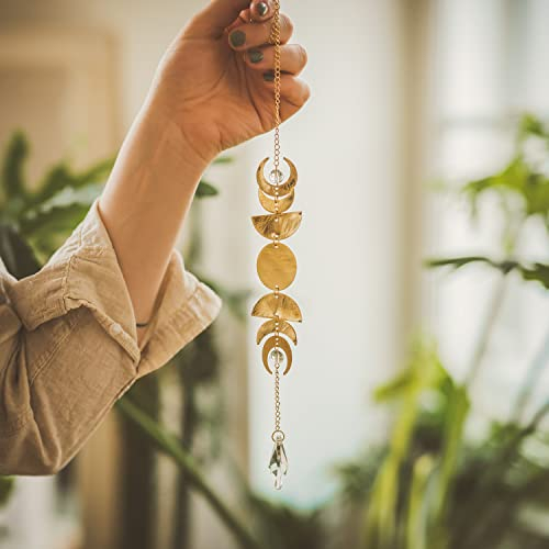 Boho-berry Sonnenfänger mit Prisma Kristall | Boho Mondphasen Girlande | Gold Deko Aesthetic | Deko Fenster zum hängen | Perfekte Vintage, Indie und Witchy Deko | geeignet als Geschenk