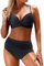 Yutdeng Swimwear Damen Zweiteiliger Badeanzug mit Bügel Crossover Bademode Push-up Bikinioberteil mit Schultergurt Wickel Hohe Taille Bikinihose Bedruckter Plissee-Bikini Set,Schwarz,L