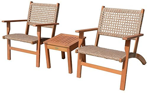 Lomadox Sitzgruppe für Garten oder Balkon 2 Stühle und 1 Tisch im Teak-Look, B/H/T ca. 40/40/35 cm