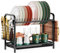 iSPECLE 2 Tier Dish Drainer - Dish Drying Rack with Drip Tray, Sink Draining Board with Utensil Cutting & Board Holder for Kitchen Worktop(Black Square)