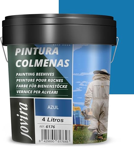 JOVIRA PINTURAS Pintura Colmenas al Agua, acabado Mate. Especial para Apicultura. Protege el interior y exterior de la colmena. (4 Litros, Azul) A-56B