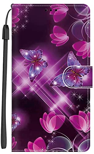 Nuxiady Handyhülle für Samsung Galaxy A54 5G Hülle mit Schön Motiv Muster Lederhülle Flip Wallet Case Cover Klappbar Handytasche Schutzhülle Stoßfeste Klapphülle für Samsung A54 5G,Lila Schmetterling