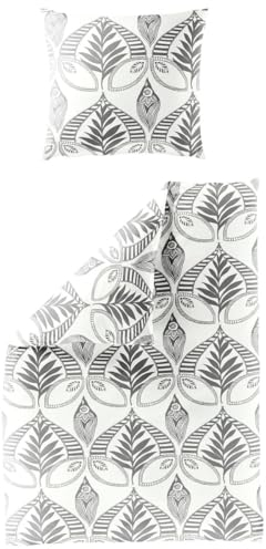 Bierbaum Mako Satin Bettwäsche 135x200cm 2 TLG. Ornamente Grau Offwhite
