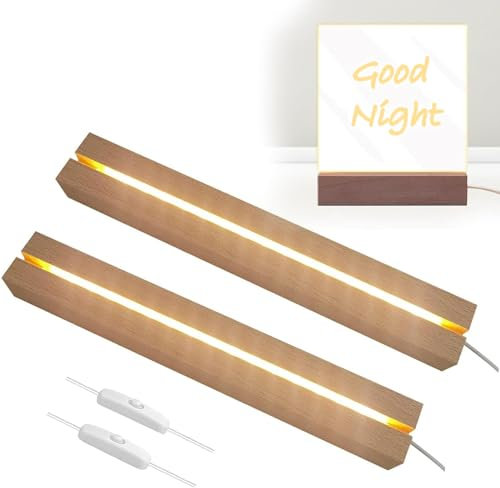 GAESHOW 2 Stück LED Lichter Display Basis, Holz Rechteck Lichtsockel, LED Leuchten Display Base, USB Beleuchtet Display Ständer für DIY Glas Harz Acrylplatte Dekorative Warmes Licht