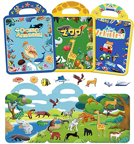 3er-Pack Aufkleber-Buch für Kinder 2–6, Puffy Sticker-Spielset, wiederverwendbare Aufkleberbücher für Kleinkinder im Alter von 2 3 4 5 6 Jahren, Jungen und Mädchen
